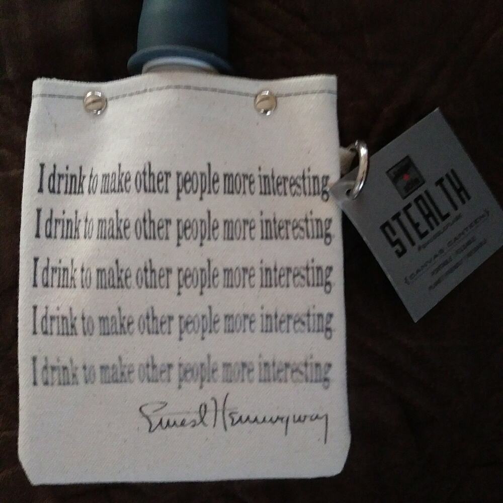 Stealth Beige Portable Spout Pouch Textile Water Bag with Hemingway Note Printed